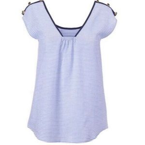 Cabi Windward Top Nautical Stripe Linen Blend Cap Sleeve Blue Blouse Sz Medium
